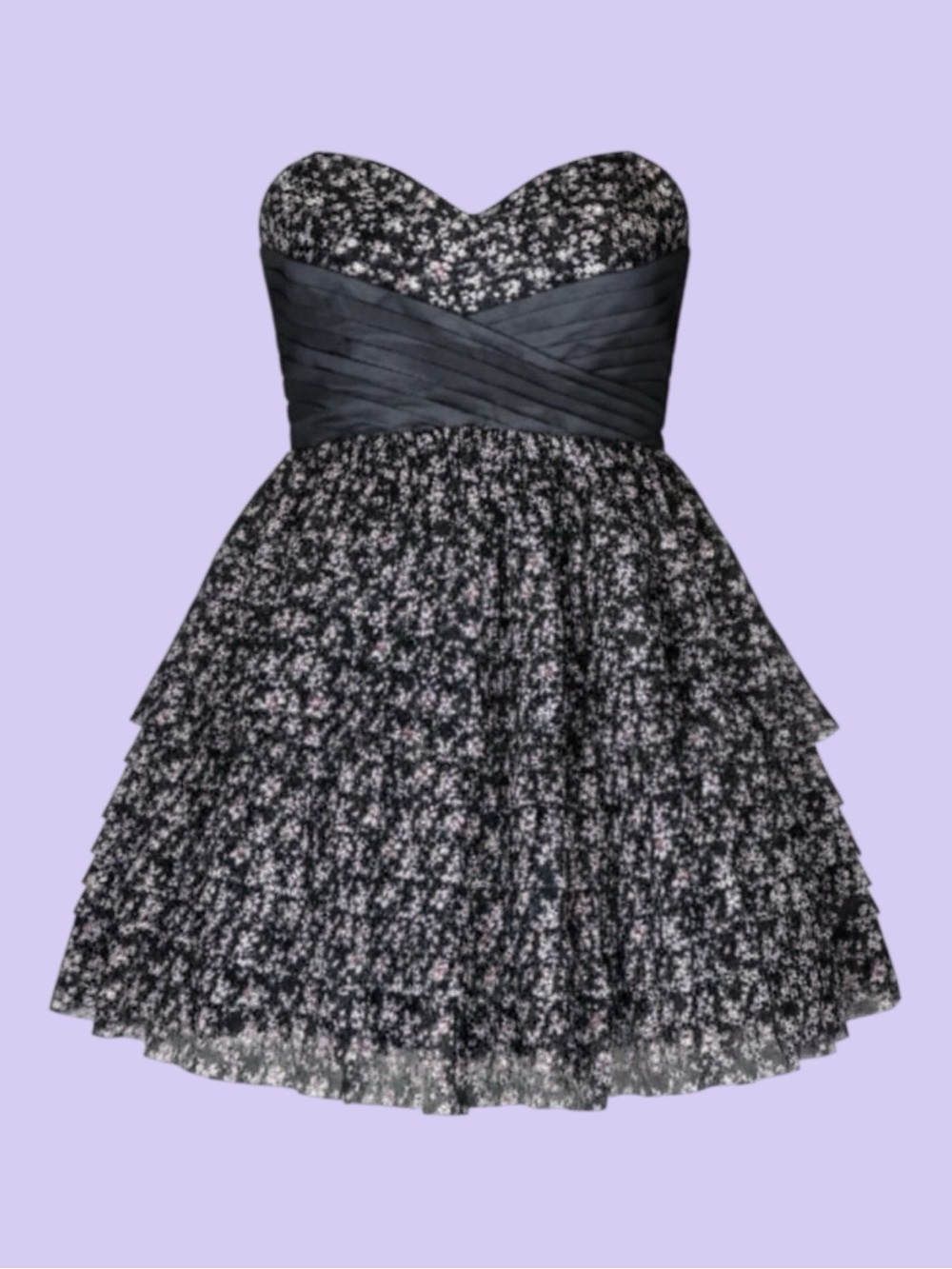 Unique Vintage Strapless Dress Black Pink Floral Ruffle Tiered Chiffon Retro 3X